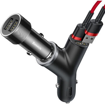INCARCATOR auto Baseus Y type, Quick Charge 40W, 2 x USB Output 4.5V/5A + 1 x bricheta auto, pt. bricheta auto, negru "CCALL-YX01" - 6953156280250