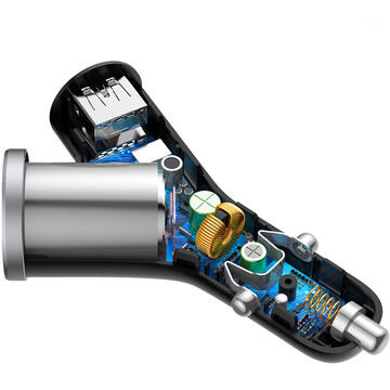 INCARCATOR auto Baseus Y type, Quick Charge 40W, 2 x USB Output 4.5V/5A + 1 x bricheta auto, pt. bricheta auto, negru "CCALL-YX01" - 6953156280250