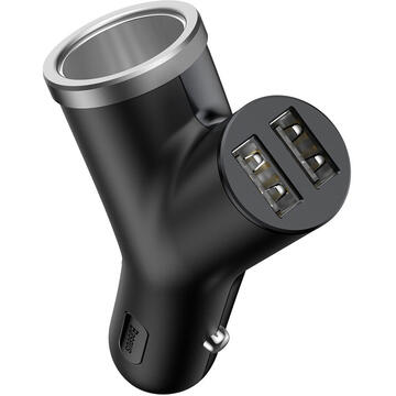 INCARCATOR auto Baseus Y type, Quick Charge 40W, 2 x USB Output 4.5V/5A + 1 x bricheta auto, pt. bricheta auto, negru "CCALL-YX01" - 6953156280250