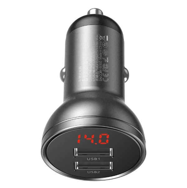 INCARCATOR AUTO Baseus Digital Display, 2 x USB Output 5V/4.8A, total output 24W, pt. bricheta auto, afisaj digital, gri "CCBX-0G" - 6953156215399