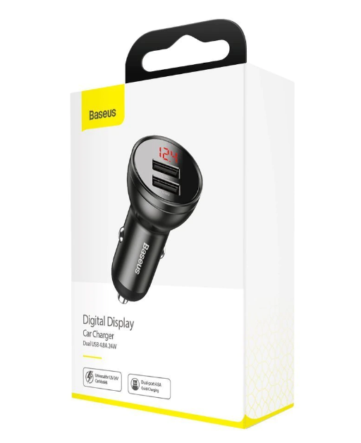 INCARCATOR AUTO Baseus Digital Display, 2 x USB Output 5V/4.8A, total output 24W, pt. bricheta auto, afisaj digital, gri "CCBX-0G" - 6953156215399