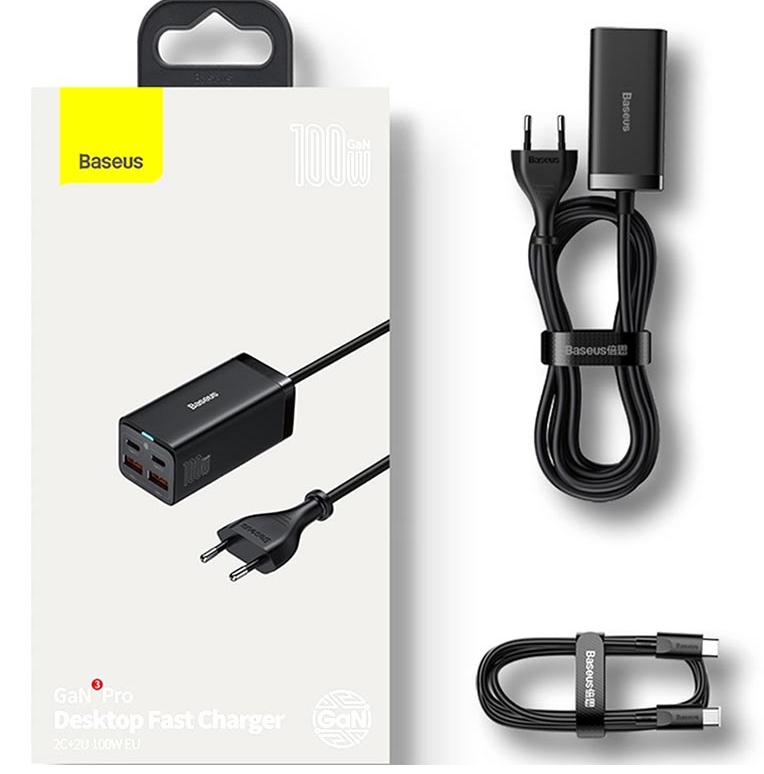 INCARCATOR retea Baseus GaN3 Pro, Quick Charge 100W, 2 x USB, 2 x USB Type-C, negru "CCGP000101" - 6953156209053