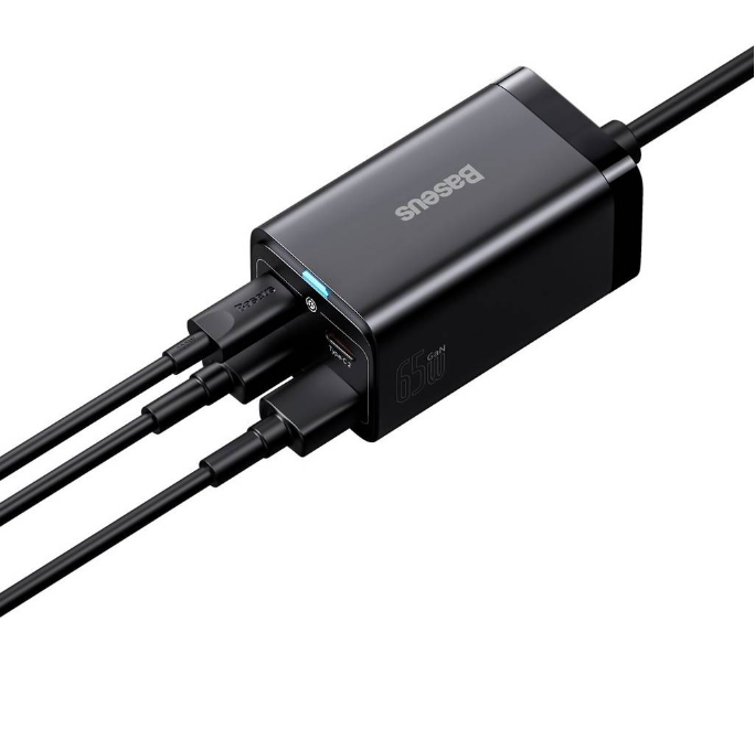 INCARCATOR retea Baseus GaN3 Pro, Quick Charge 65W, 2 x USB, 2 x USB Type-C, include cablu USB Type-C la USB Type-C 100W 1m, negru "CCGP040101" - 6932172600334