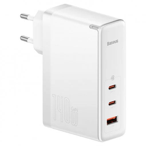 INCARCATOR retea Baseus GaN5 Pro, Quick Charge 140W, 1 x USB, 2 x USB Type-C, include cablu USB Type-C la USB Type-C 100W 1m, alb "CCGP100202" - 6932172610234