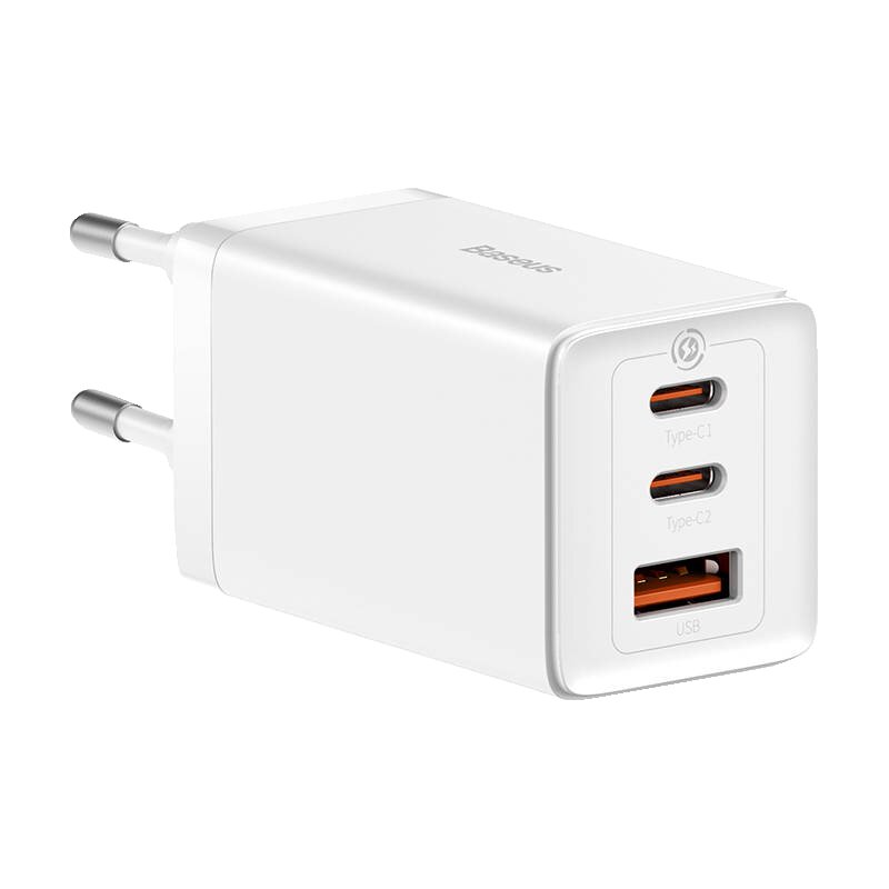INCARCATOR RETEA Baseus GaN5 PRO, Quick Charge 65W, 2 x USB Type-C Output 5V/3A, 1 x USB, include cablu USB Type-C la USB Type-C 100W,1m, alb "CCGP120202" - 6932172617516