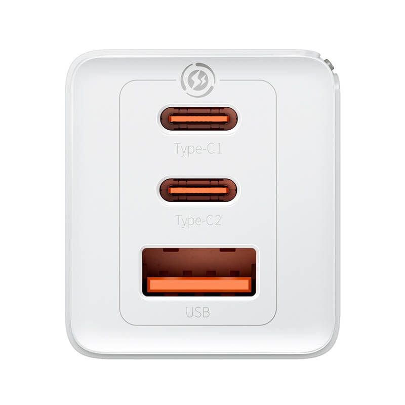 INCARCATOR RETEA Baseus GaN5 PRO, Quick Charge 65W, 2 x USB Type-C Output 5V/3A, 1 x USB, include cablu USB Type-C la USB Type-C 100W,1m, alb "CCGP120202" - 6932172617516