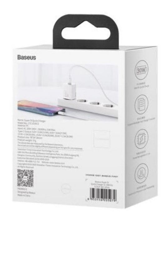 INCARCATOR retea Baseus Super Si, Quick Charge 30W, 1 x USB Type-C 5V/3A, alb "CCSUP-J02" - 6953156205079