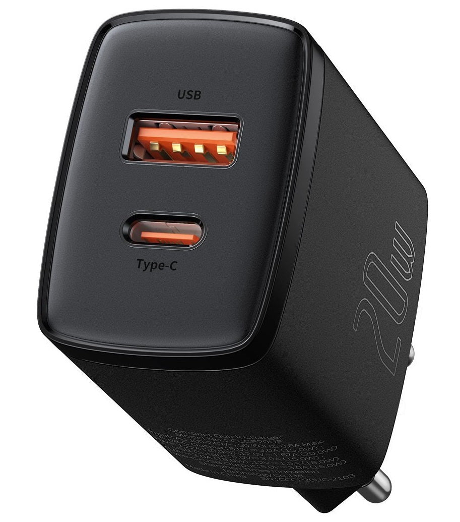 INCARCATOR retea Baseus Compact, Quick Charge 20W, 1 x USB Type-C 5V/3A max, 1 x USB 5V/3A, negru "CCXJ-B01" - 6953156207233