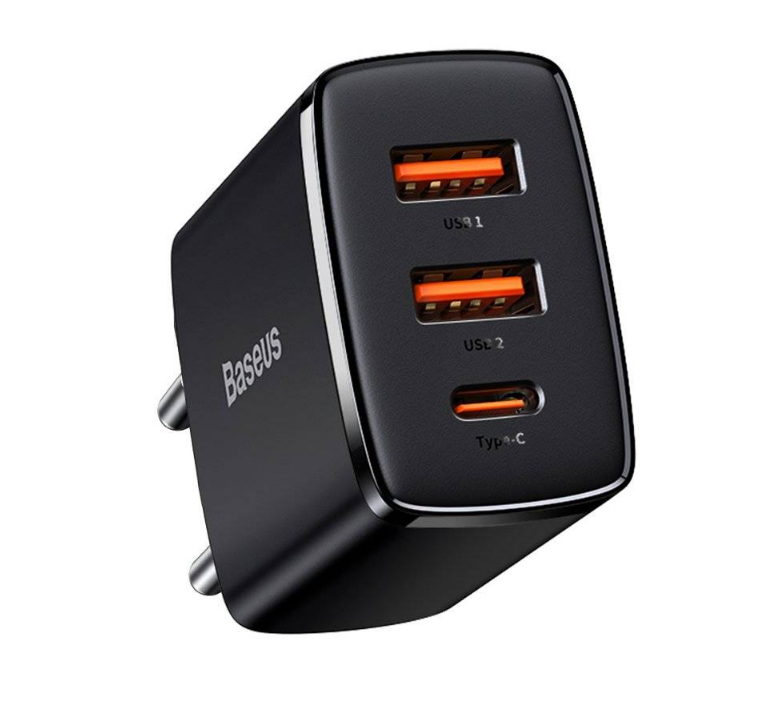 INCARCATOR retea Baseus Compact, Quick Charge 30W, 2 x USB Type-C Output 5V/3A, 1 x USB Output 5V/3A, negru "CCXJ-E01" - 6953156207295