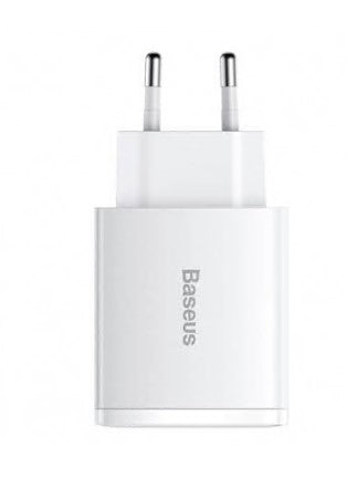 INCARCATOR retea Baseus Compact, Quick Charge 30W, 2 x USB 5V/3A, 1 x USB Type-C 5V/3A, alb 