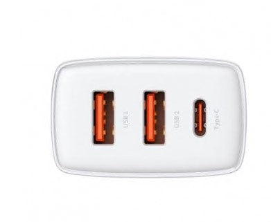 INCARCATOR retea Baseus Compact, Quick Charge 30W, 2 x USB 5V/3A, 1 x USB Type-C 5V/3A, alb 