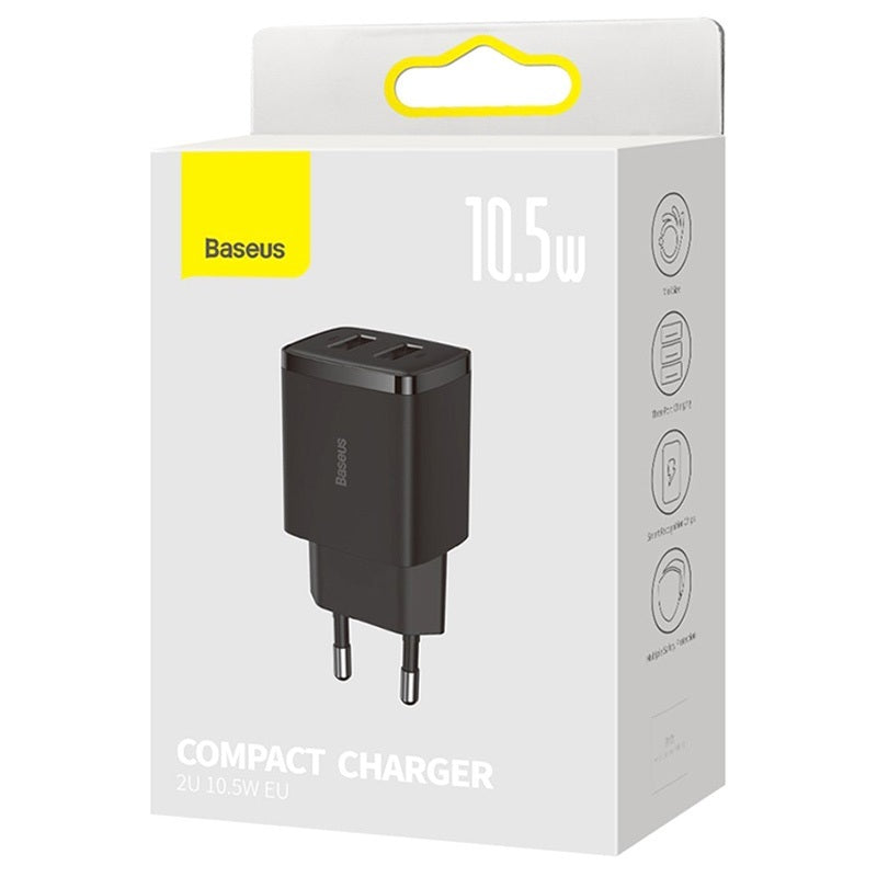 INCARCATOR retea Baseus Compact,10.5W, 2 x USB 5V/2.1A, negru "CCXJ010201" - 6932172606909