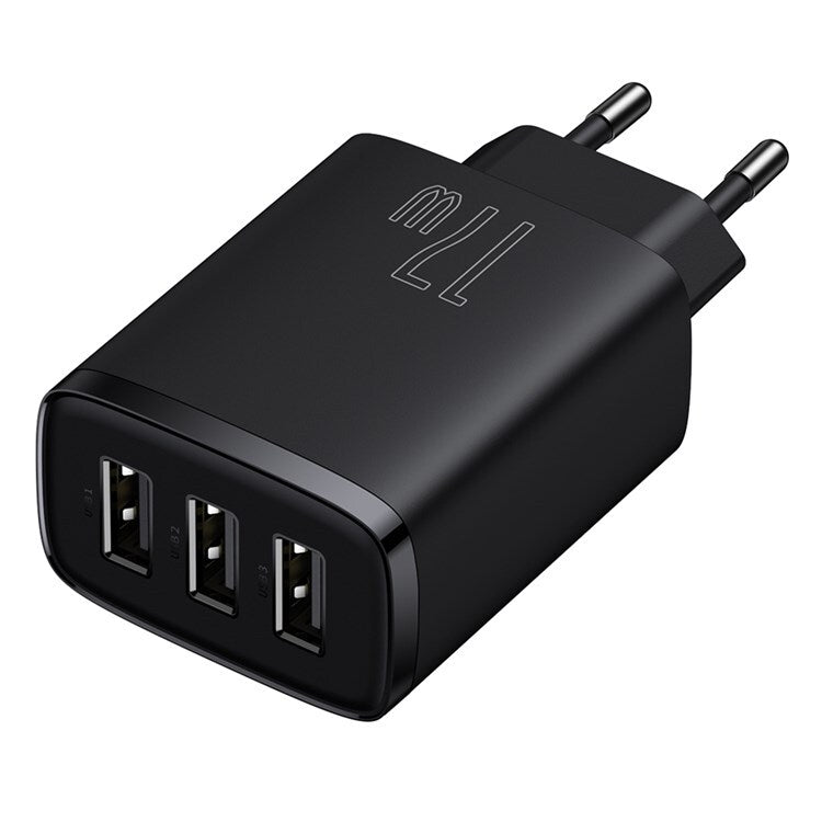INCARCATOR retea Baseus Compact, Fast Charge 17W, 3 x USB 5V/2.1A, negru "CCXJ020101" - 6932172606961