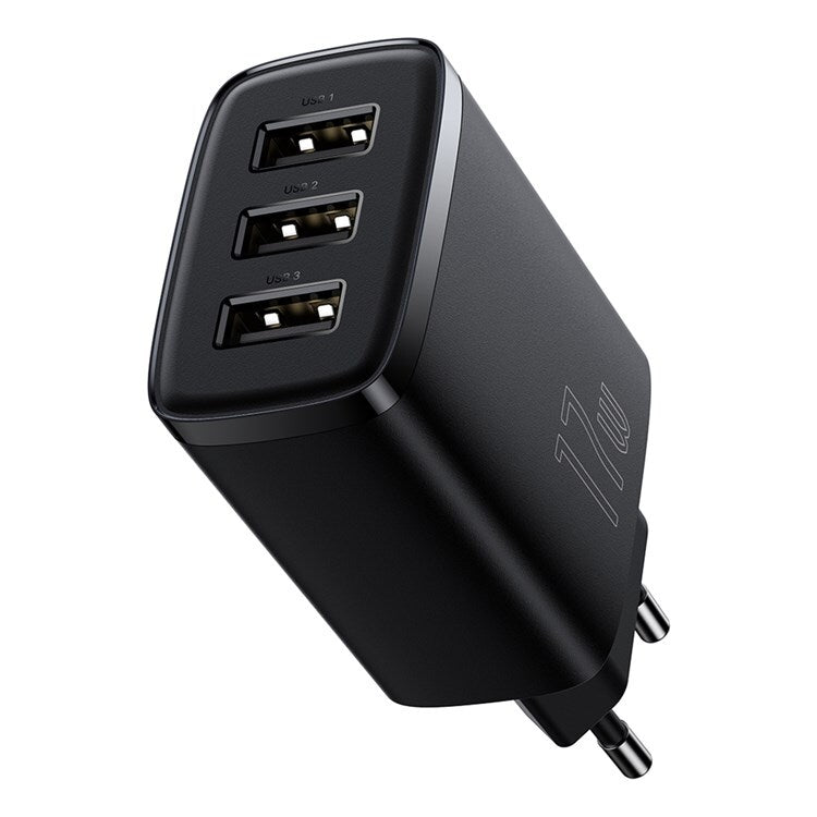 INCARCATOR retea Baseus Compact, Fast Charge 17W, 3 x USB 5V/2.1A, negru "CCXJ020101" - 6932172606961