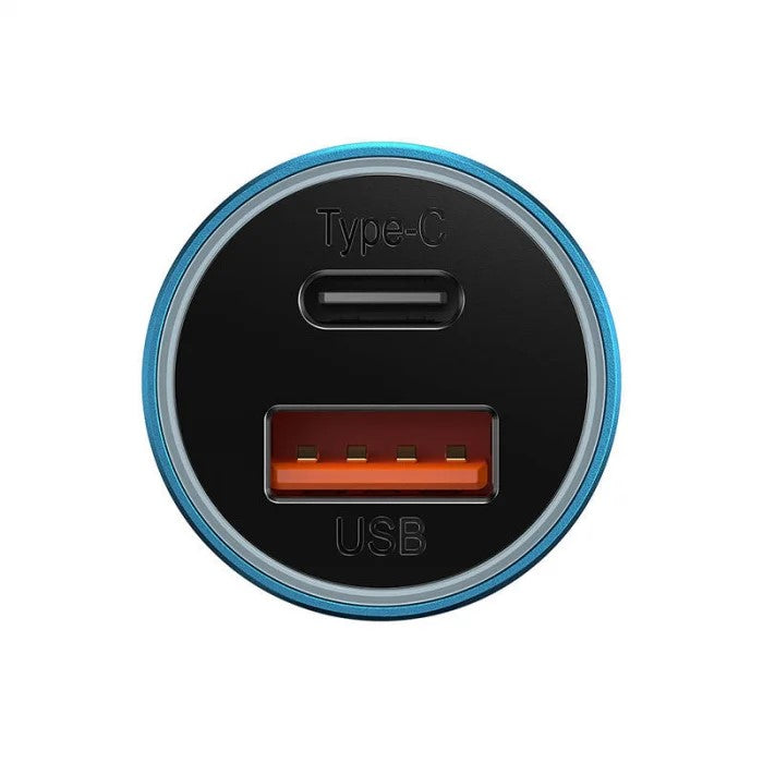 INCARCATOR auto Baseus Golden Contactor Max, Quick Charge 60W, 1 x USB 5V/3A, 1 x USB Type-C, albastru "CGJM000103" - 6932172608019