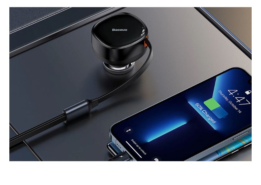 INCARCATOR auto Baseus Enjoyment,cablu inclus max 75cm,1 x USB Type-C(T) max 5V/3A 30W,1x Lightning 5V/3A total output 25 cm,pt. bricheta auto,negru "CGTX000001" -6932172607906
