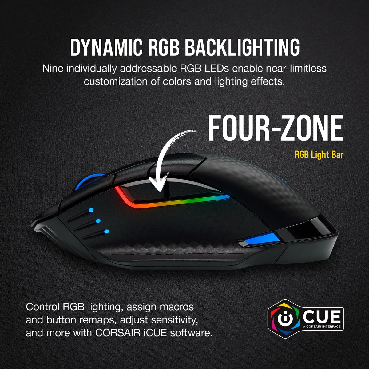 MOUSE CORSAIR, "Dark Core RGB Pro SE", gaming, wireless, BT | 2.4GHz,18000 dpi, butoane/scroll 8/1, iluminare,butoane programabile,mod dual de conectare,negru, "CH-9315511-EU"