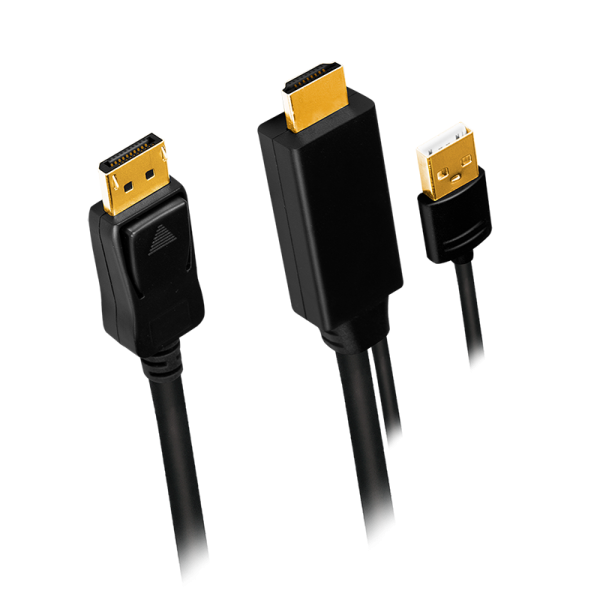 CABLU video LOGILINK, HDMI (T) 1.4 + USB (T) la DisplayPort (T) 1.2, 2m, conectori auriti, rezolutie maxima 4K (3840 x 2160) la 30 Hz, plastic, triplu ecranaj, USB powered, negru, "CH0091"