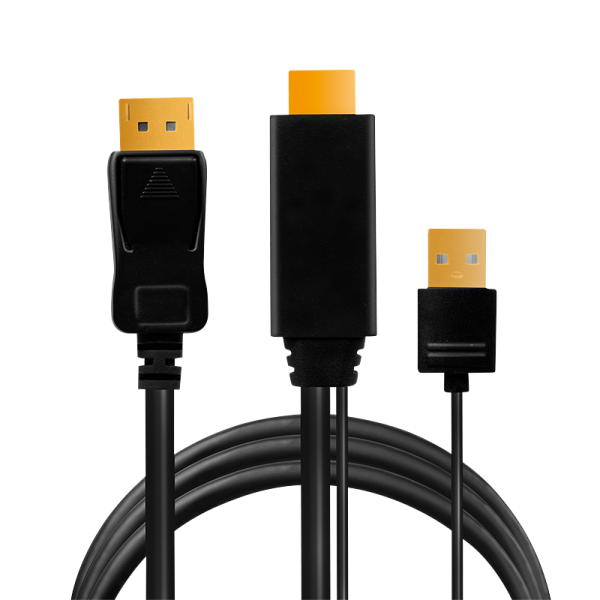 CABLU video LOGILINK, HDMI (T) 1.4 + USB (T) la DisplayPort (T) 1.2, 2m, conectori auriti, rezolutie maxima 4K (3840 x 2160) la 30 Hz, plastic, triplu ecranaj, USB powered, negru, "CH0091"