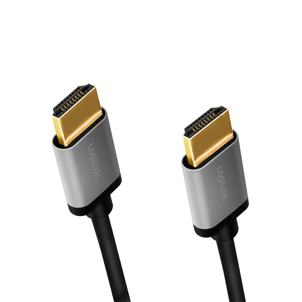 CABLU video LOGILINK, HDMI (T) la HDMI (T) 2.0, 1m, conectori auriti, rezolutie maxima 4K (3840 x 2160) la 60 Hz, aluminiu, triplu ecranaj, negru-gri, "CHA0100"