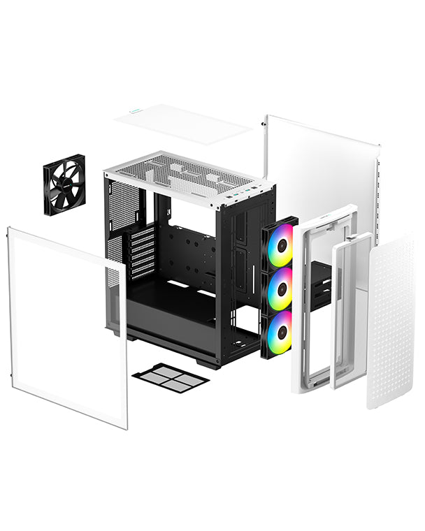 CARCASA DEEPCOOL, Middle Tower, E-ATX, "CK560 WH", fara sursa, sticla securizata, 3 x 120mm RGB fan, 1 x 140mm black fan , USB 3.0 x 2, USB 3.1 Type-C x 1, Jack 3.5mm x 1, "R-CK560-WHAAE4-G-1"