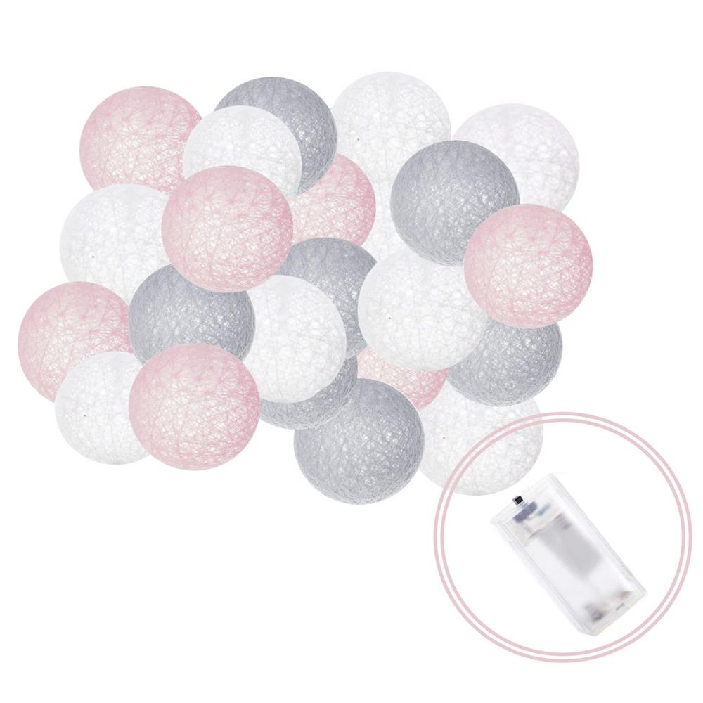 Instalatie decorativa 20 LED, lumina alba calda, 4.1 m, bile roz/alb/gri