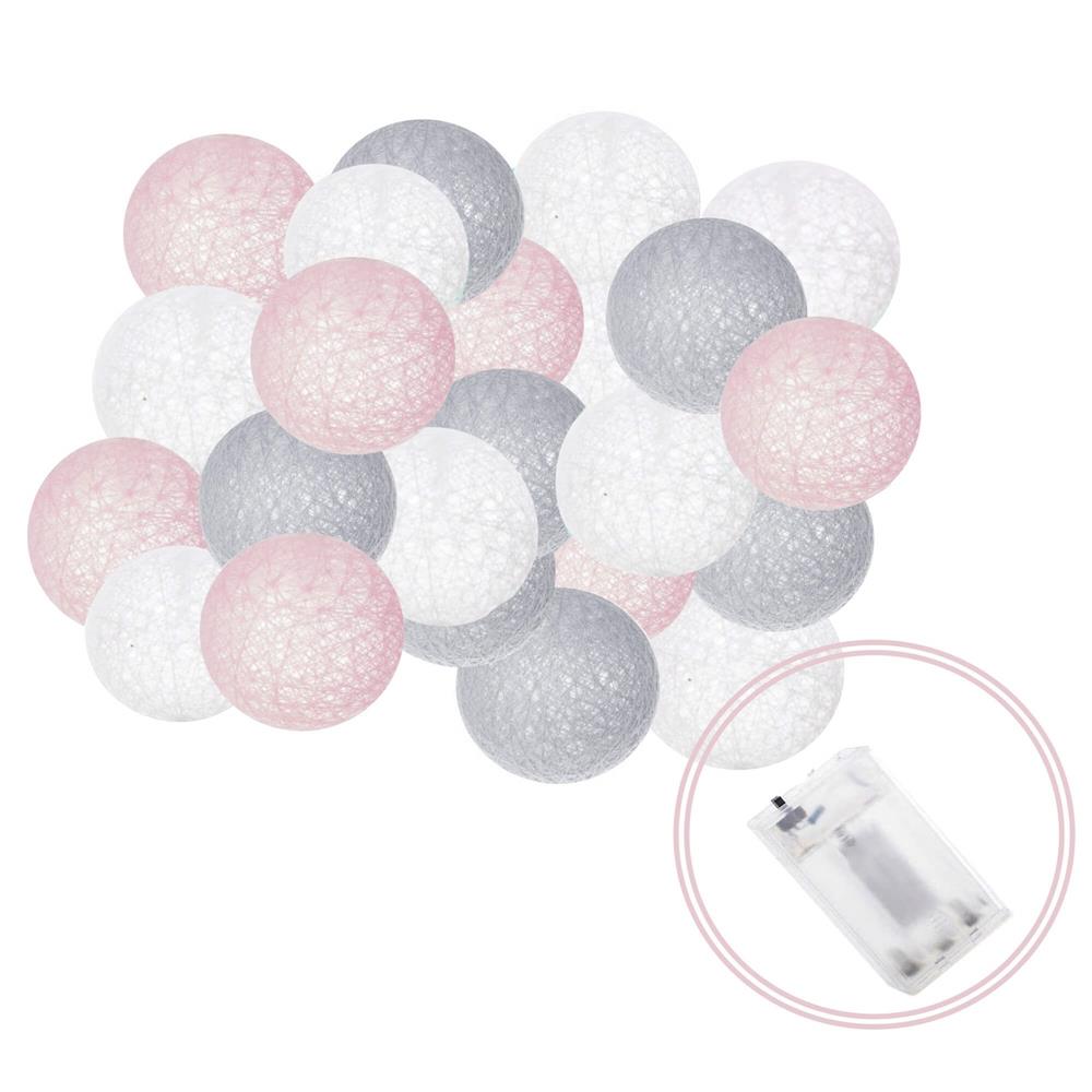 Instalatie decorativa 30 LED, lumina alba calda, 6.1 m, bile roz/alb/gri