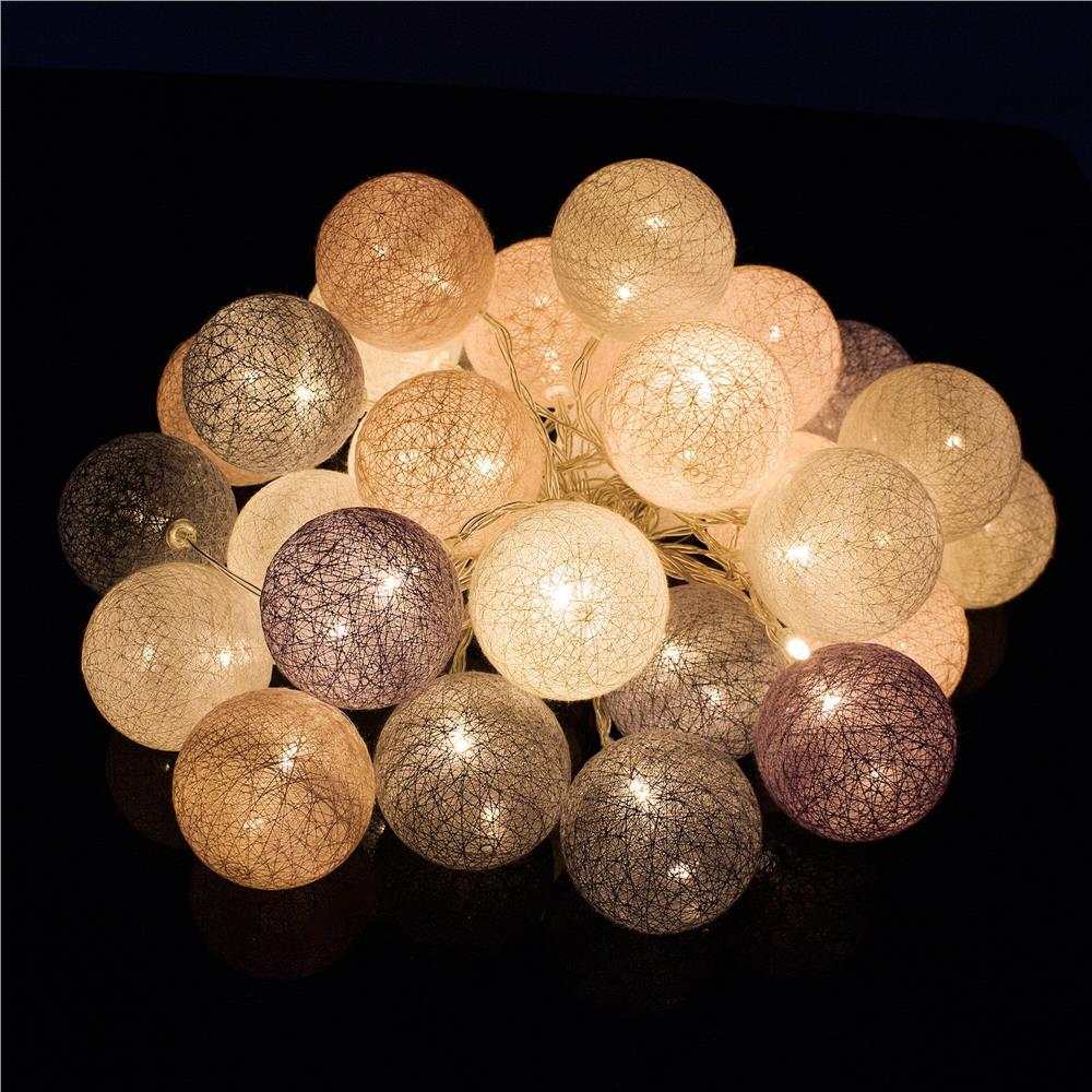 Instalatie decorativa 30 LED, lumina alba calda, 6.1 m, bile roz/alb/gri