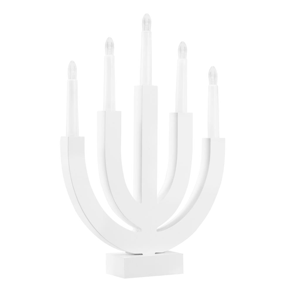 Decoratiune luminoasa tip sfesnic, din lemn, 39 cm, lumina calda, alimentare cu baterii, alb