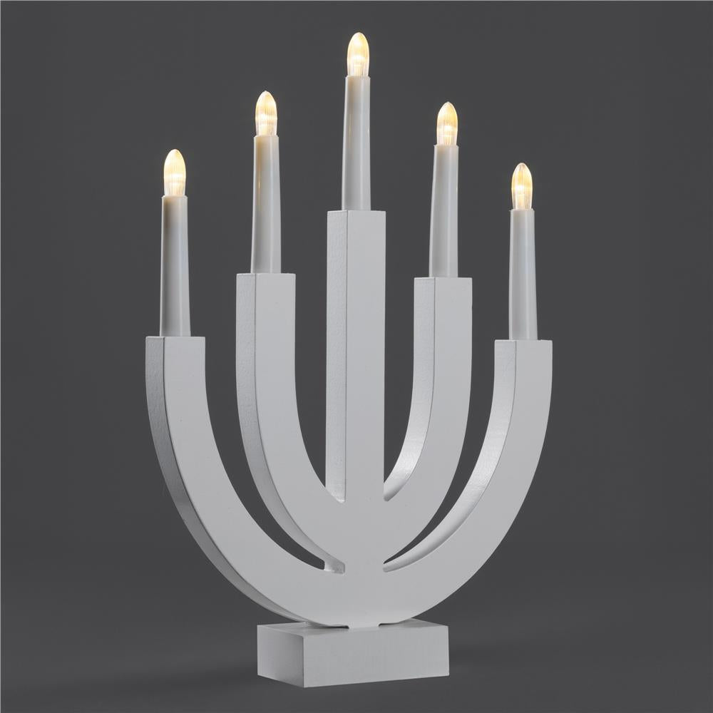 Decoratiune luminoasa tip sfesnic, din lemn, 39 cm, lumina calda, alimentare cu baterii, alb