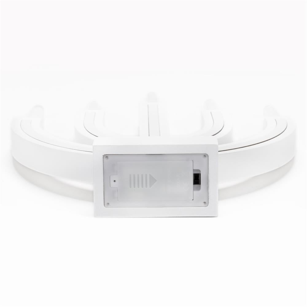 Decoratiune luminoasa tip sfesnic, din lemn, 39 cm, lumina calda, alimentare cu baterii, alb