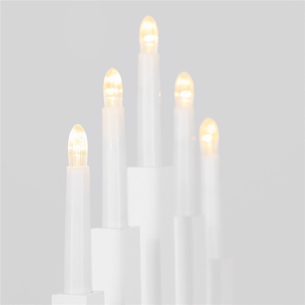 Decoratiune luminoasa tip sfesnic, din lemn, 39 cm, lumina calda, alimentare cu baterii, alb