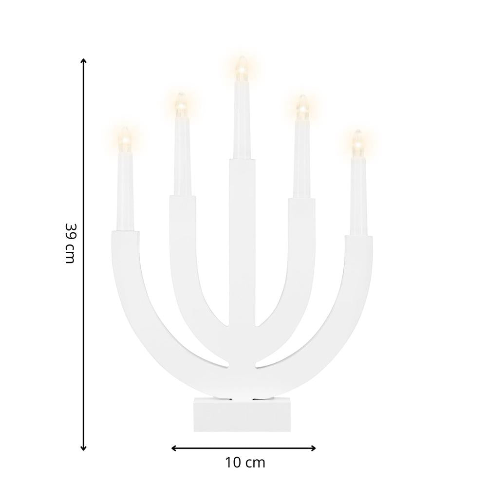 Decoratiune luminoasa tip sfesnic, din lemn, 39 cm, lumina calda, alimentare cu baterii, alb