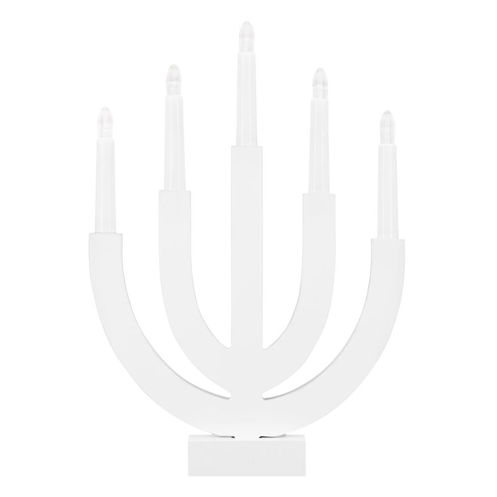Decoratiune luminoasa tip sfesnic, din lemn, 39 cm, lumina calda, alimentare cu baterii, alb
