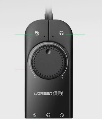 PLACA de sunet Ugreen, "CM129" convertor stereo USB(T) la 2xJack 3.5" sound si 1x3.5" mic, ctr vol si buton mute sound si mic, cablu 15 cm, negru "40964" - 6957303849642