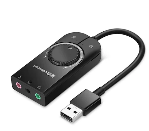 PLACA de sunet Ugreen, "CM129" convertor stereo USB(T) la 2xJack 3.5" sound si 1x3.5" mic, ctr vol si buton mute sound si mic, cablu 15 cm, negru "40964" - 6957303849642
