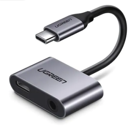 ADAPTOR Incarcare si audio Ugreen, "CM193", 1 x USB Type-C(T) la 1 x USB Type-C(M) si 1 x Jack 3.5mm(M), lungime cablu 10 cm, gri "50596" - 6957303855964