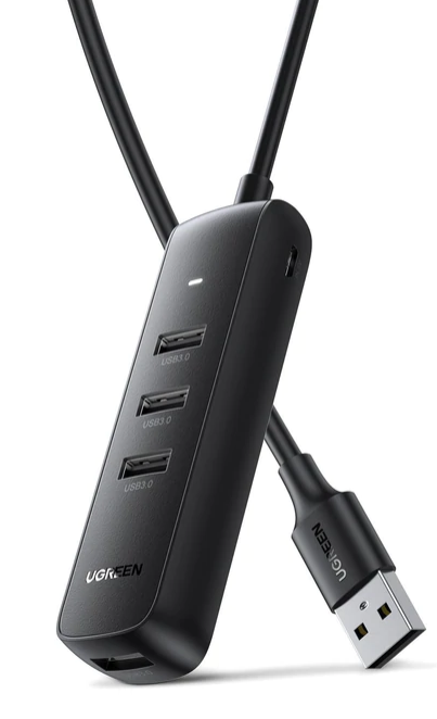 HUB extern Ugreen, "CM416" porturi USB: USB 3.0 x 4, conectare prin USB, material ABS, port micro USB 5V, lungime 25 cm, negru, "10915" - 6957303819157