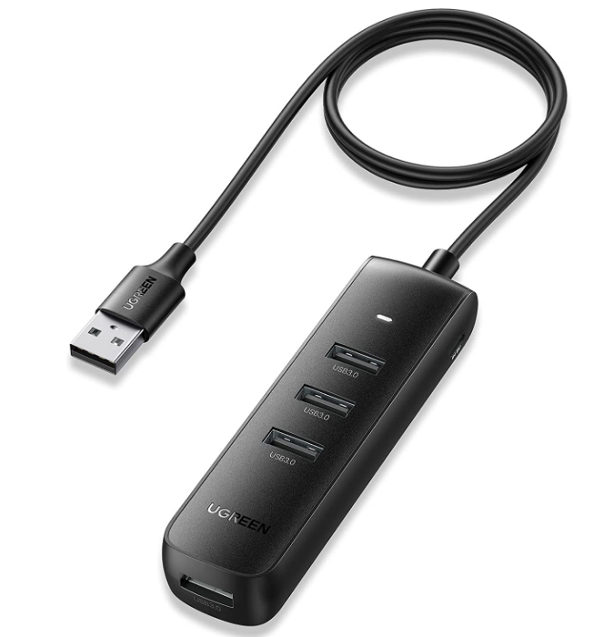 HUB extern Ugreen, "CM416" porturi USB: USB 3.0 x 4, conectare prin USB, material ABS, port micro USB 5V, lungime 25 cm, negru, "10915" - 6957303819157