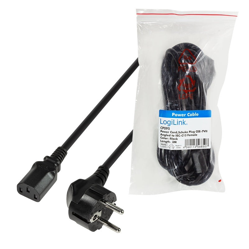CABLU alimentare LOGILINK 3m, intrare Schuko, iesire C13, 10A, testat VDE, black, "CP095"