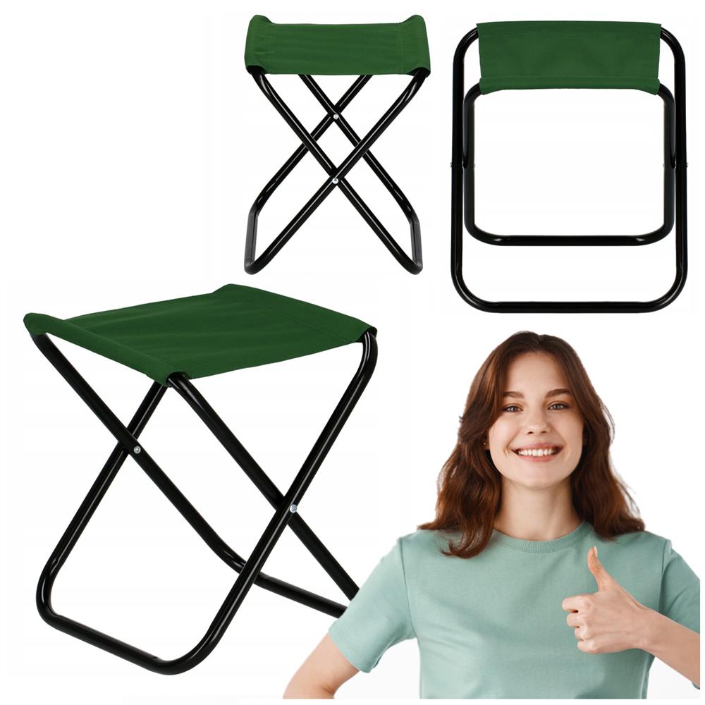 Scaun pliabil pentru camping sau pescuit, cadru metalic, maxim 100 kg, 26x26x34 cm, verde