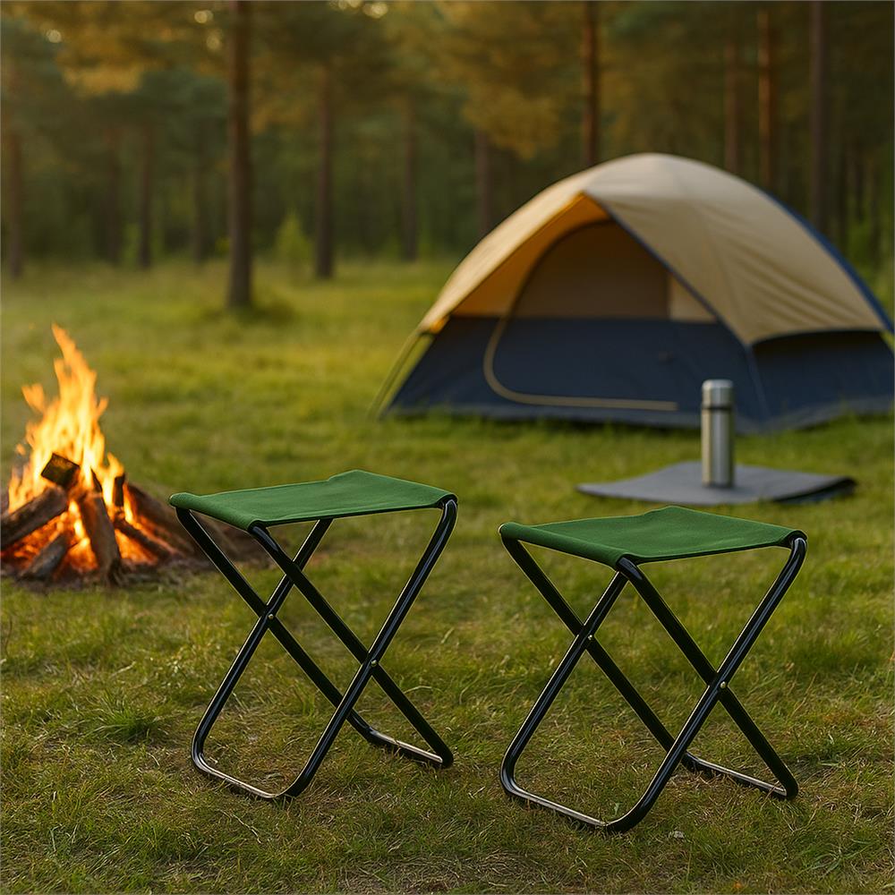Scaun pliabil pentru camping sau pescuit, cadru metalic, maxim 100 kg, 26x26x34 cm, verde