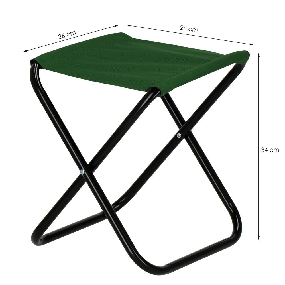 Scaun pliabil pentru camping sau pescuit, cadru metalic, maxim 100 kg, 26x26x34 cm, verde