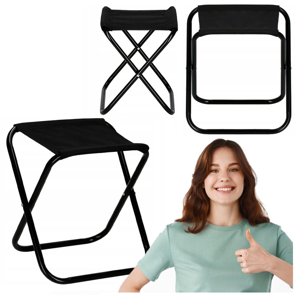 Scaun pliabil pentru camping sau pescuit, cadru metalic, maxim 100 kg, 26x26x34 cm, negru
