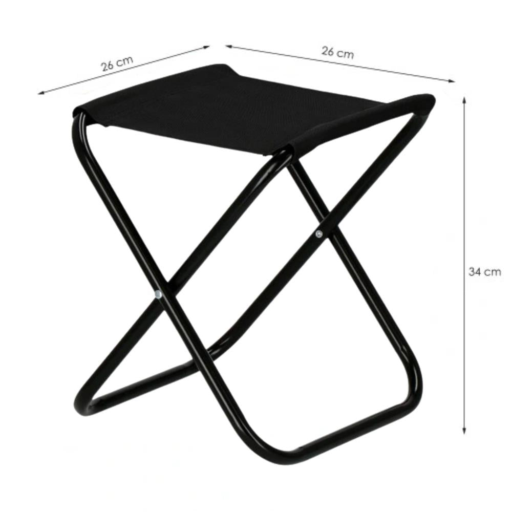 Scaun pliabil pentru camping sau pescuit, cadru metalic, maxim 100 kg, 26x26x34 cm, negru