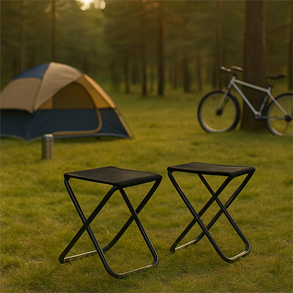 Scaun pliabil pentru camping sau pescuit, cadru metalic, maxim 100 kg, 26x26x34 cm, negru