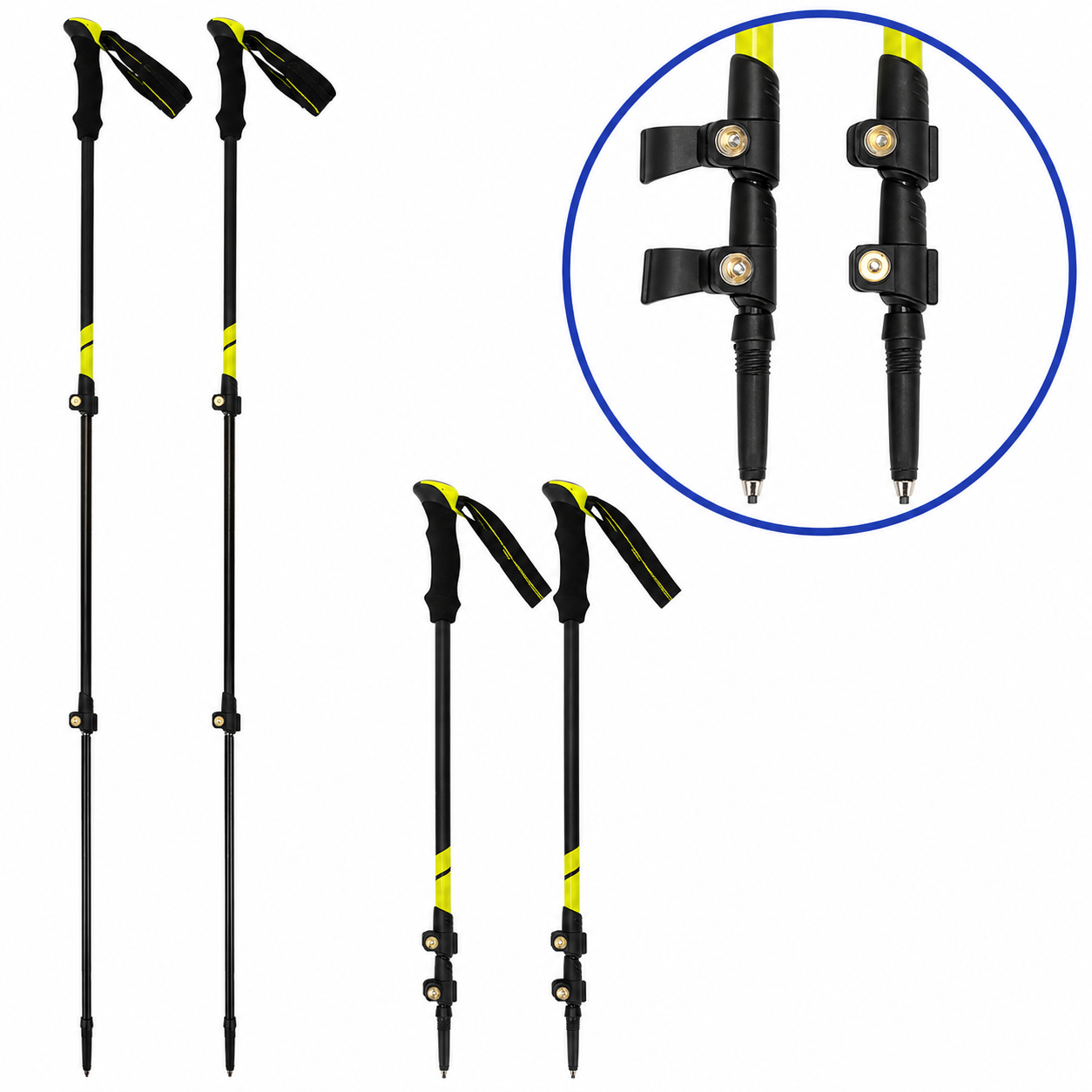Set bete trekking reglabile 62-135 cm, aluminiu, cu accesorii si husa, negru si verde