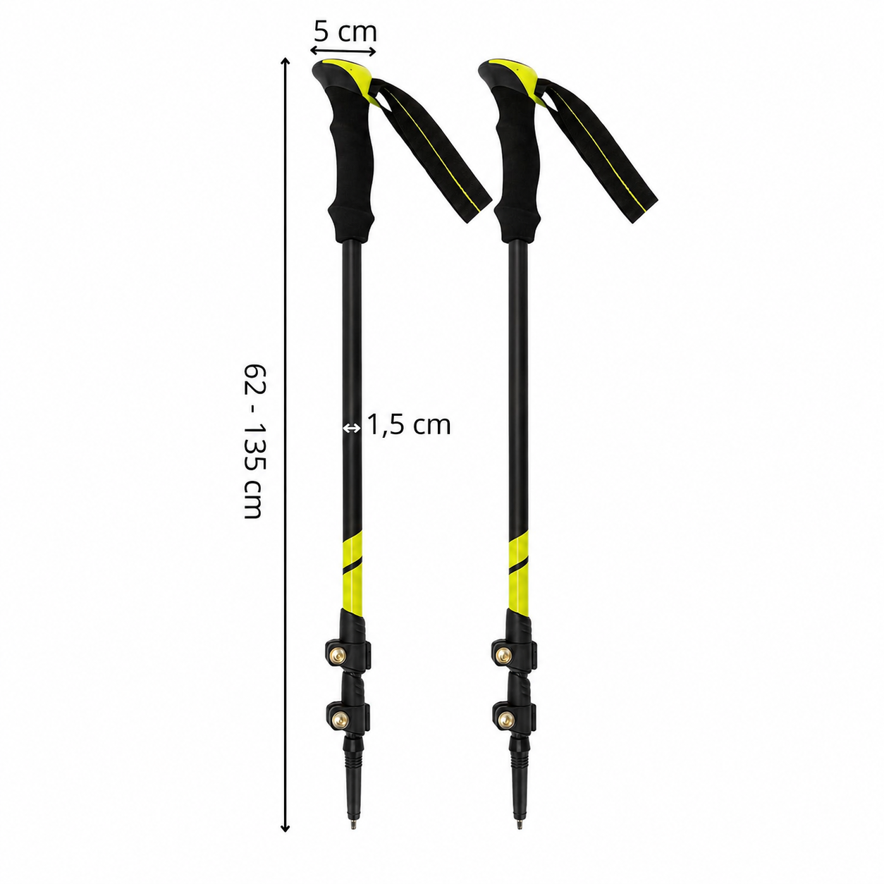 Set bete trekking reglabile 62-135 cm, aluminiu, cu accesorii si husa, negru si verde