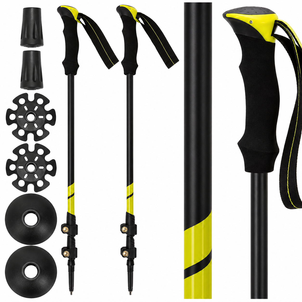 Set bete trekking reglabile 62-135 cm, aluminiu, cu accesorii si husa, negru si verde