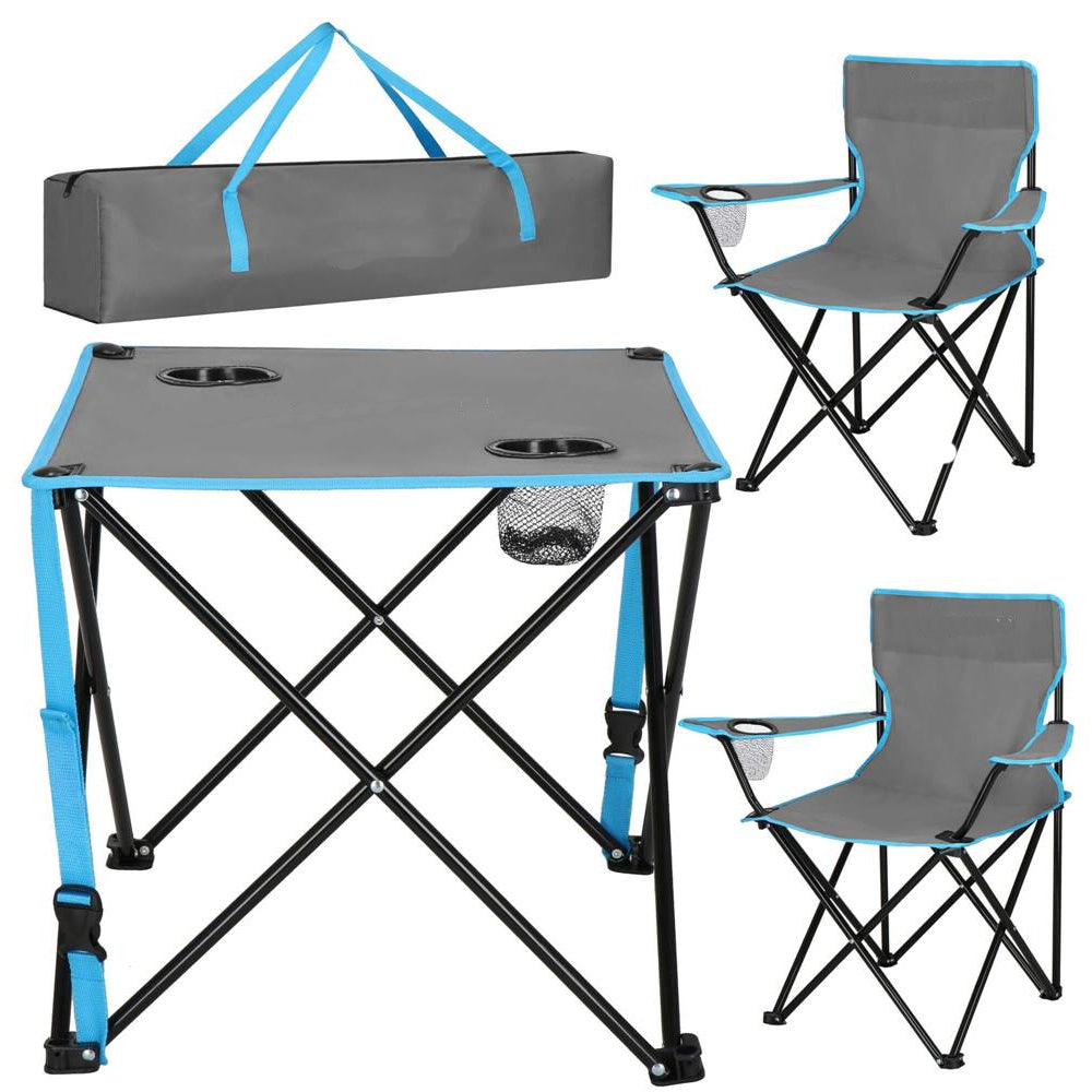 Set masa pliabila cu 2 scaune, structura metalica, husa transport, 47x47x45 cm, gri